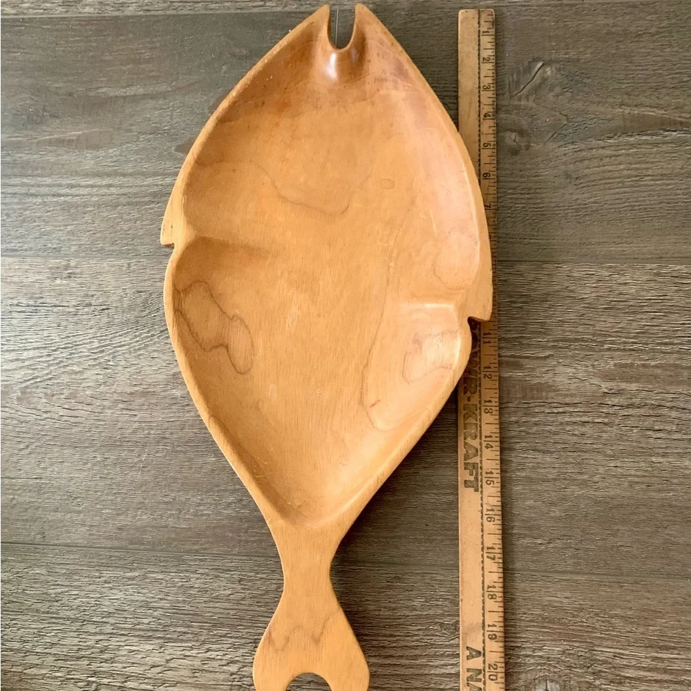 Fish Shaped Hand Carved Wood Chip & Dip Serving Platter Made in Haiti 21”x10”